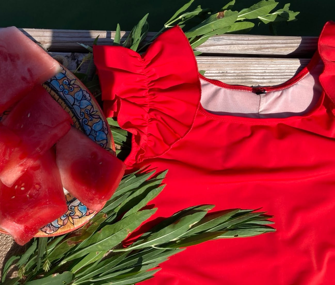 Ruffle Swim Top in Poppy Red