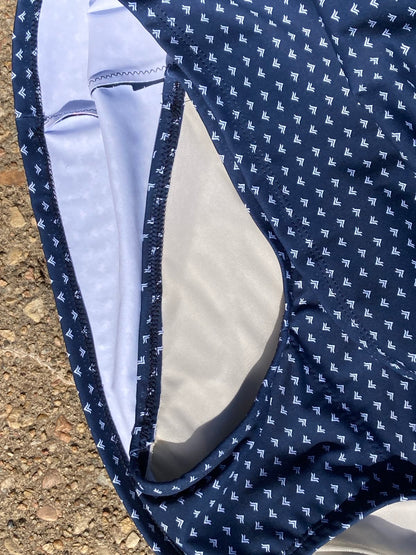 High-waisted Swim Skirt in Navy Arrow Print