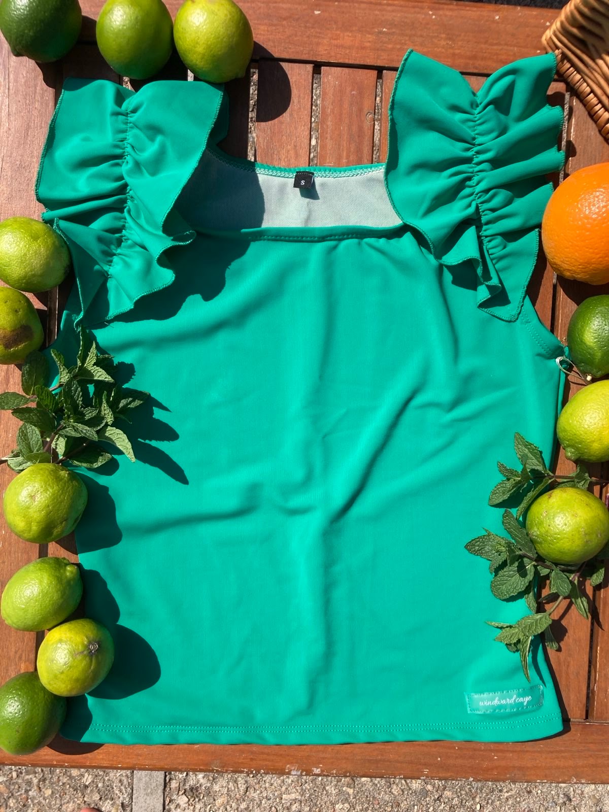 Ruffle Swim Top in Cool Green
