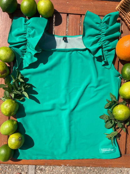 Ruffle Swim Top in Cool Green
