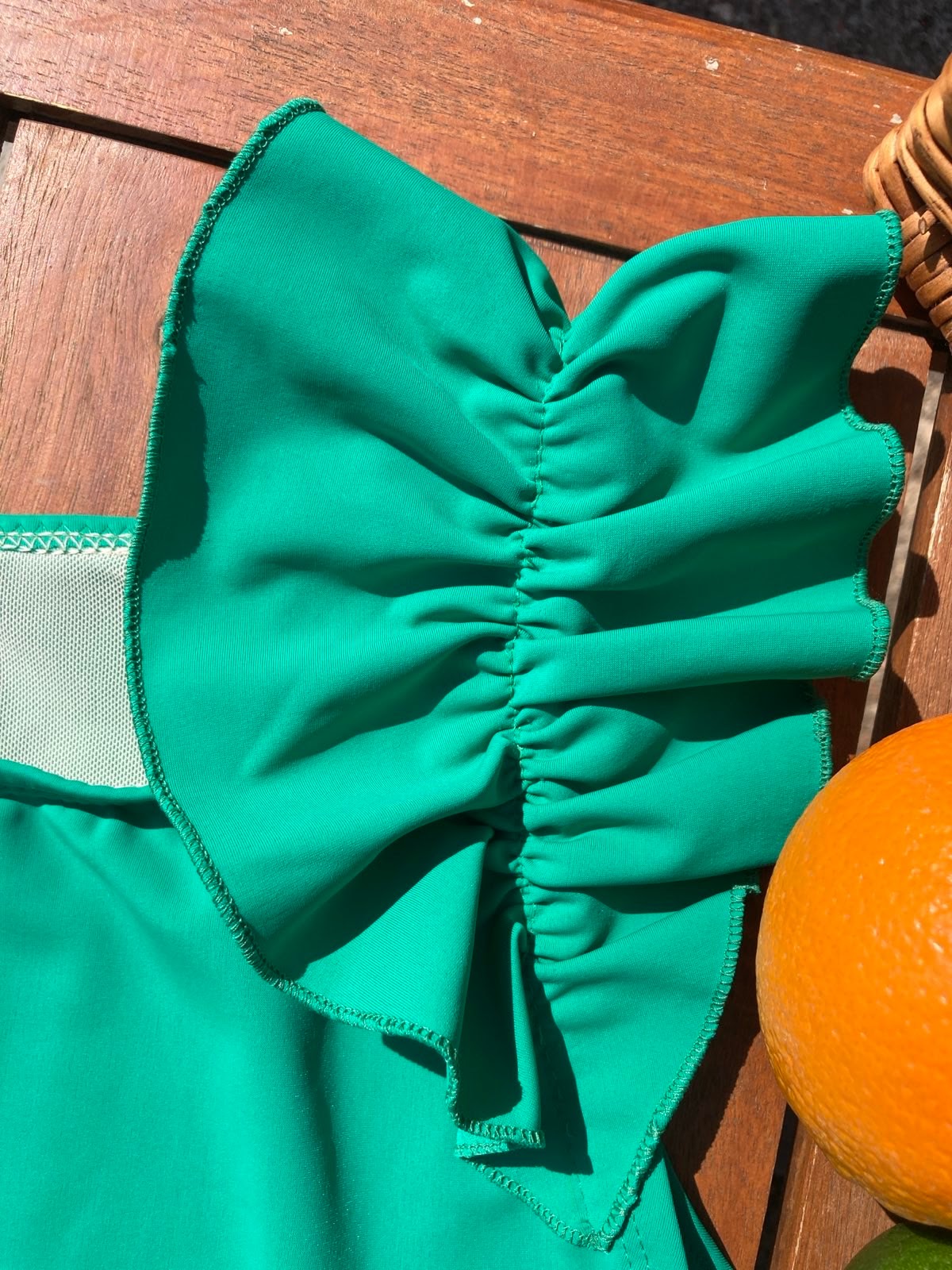 Ruffle Swim Top in Cool Green