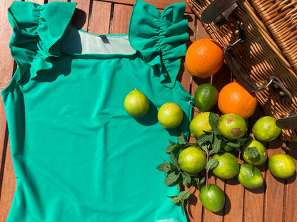 Ruffle Swim Top in Cool Green