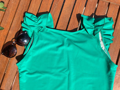 Ruffle Swim Top in Cool Green