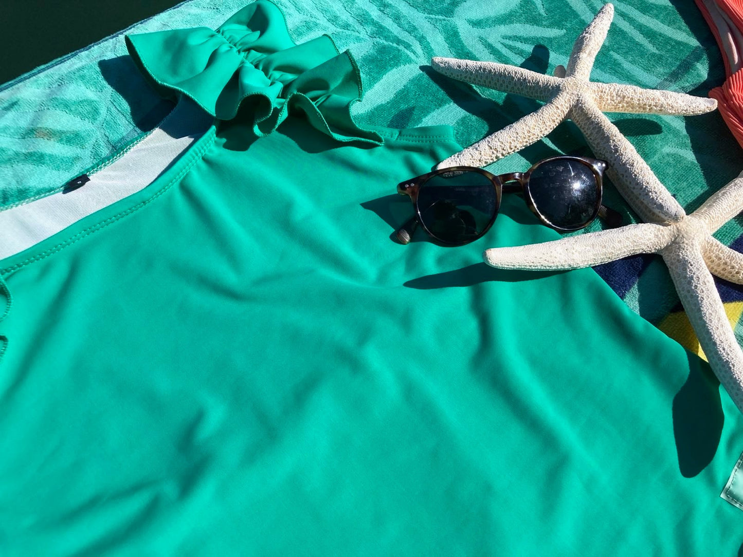 Ruffle Swim Top in Cool Green