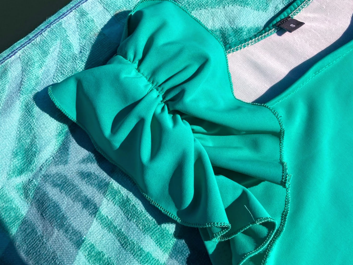 Ruffle Swim Top in Cool Green
