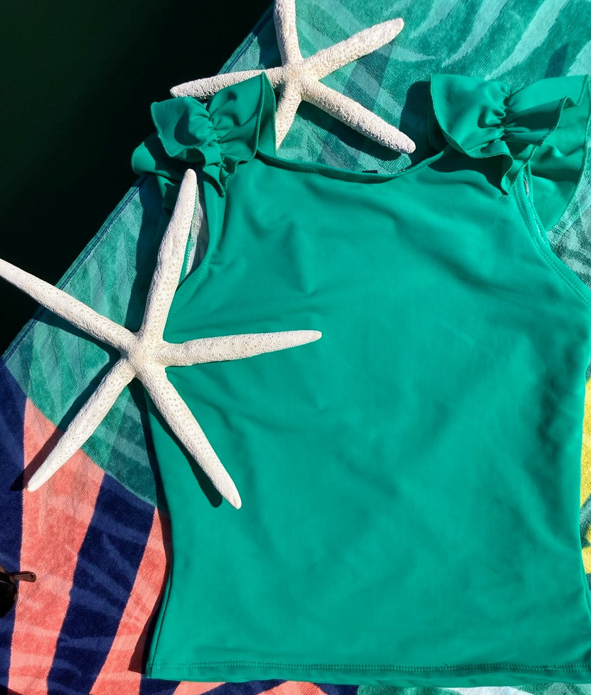 Ruffle Swim Top in Cool Green