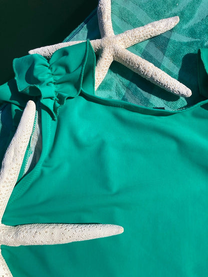 Ruffle Swim Top in Cool Green