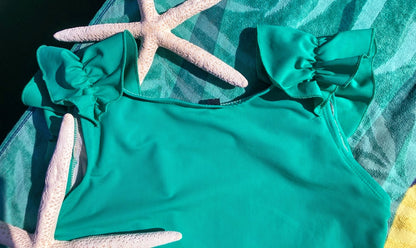 Ruffle Swim Top in Cool Green