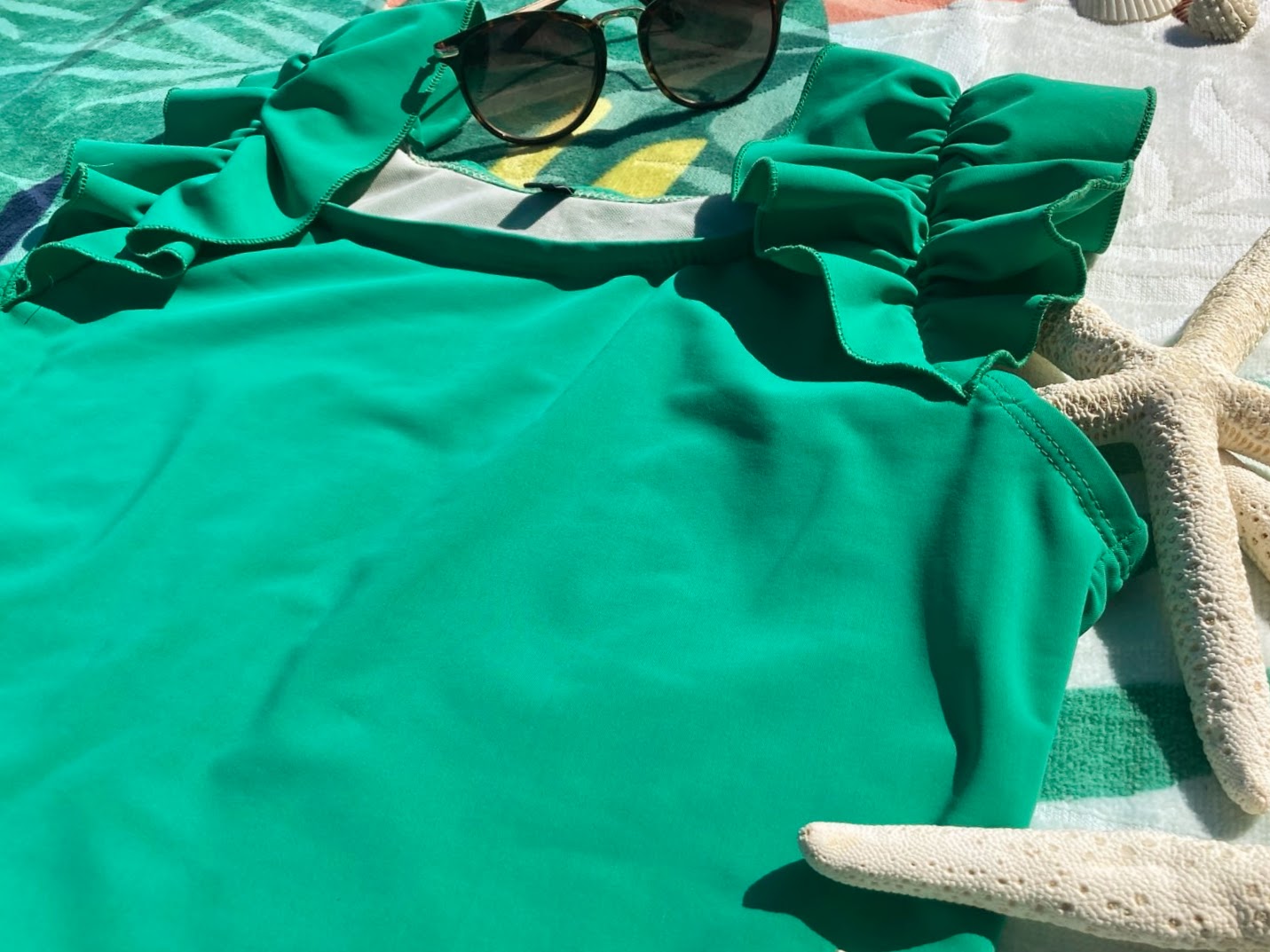 Ruffle Swim Top in Cool Green