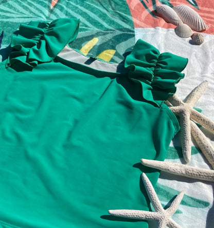 Ruffle Swim Top in Cool Green