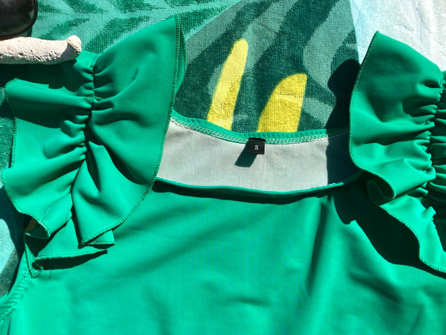 Ruffle Swim Top in Cool Green