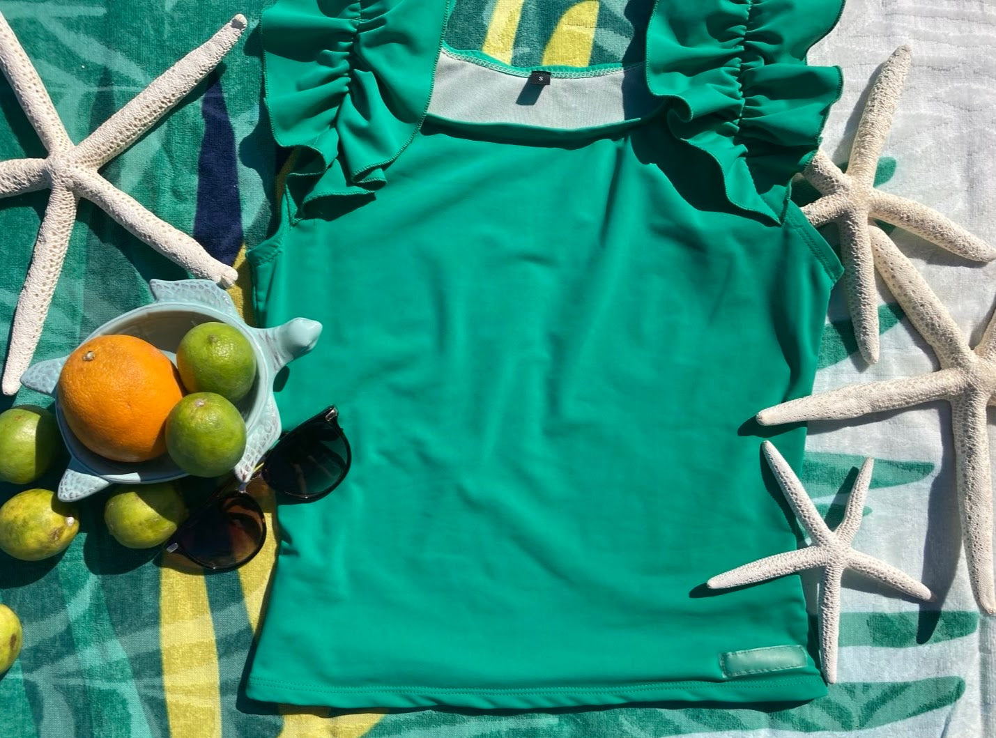 Ruffle Swim Top in Cool Green