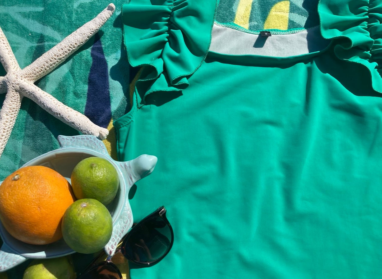 Ruffle Swim Top in Cool Green