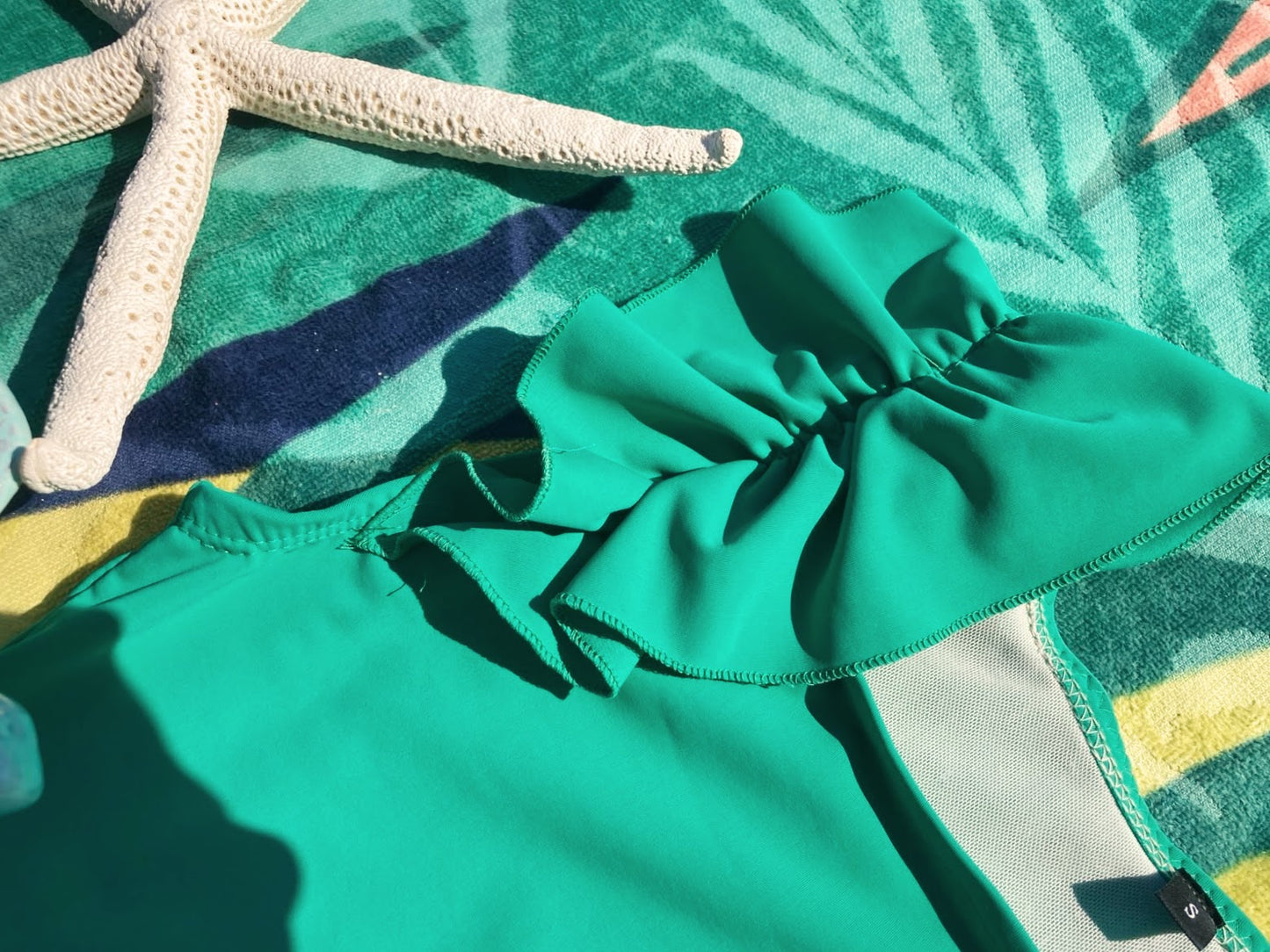 Ruffle Swim Top in Cool Green