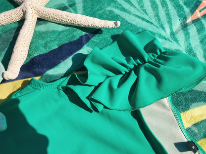 Ruffle Swim Top in Cool Green