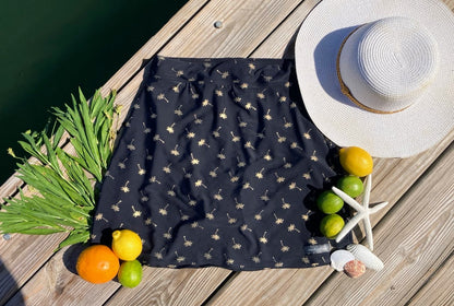 High-waisted Swim Skirt in Black Palm Print
