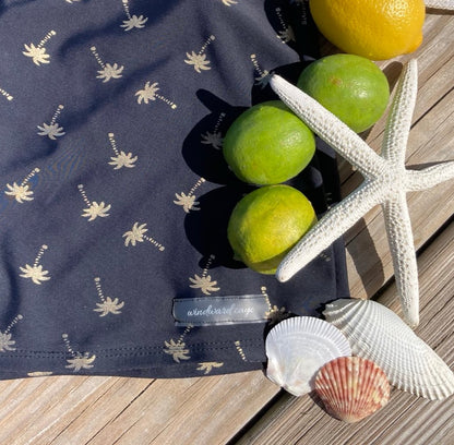 High-waisted Swim Skirt in Black Palm Print