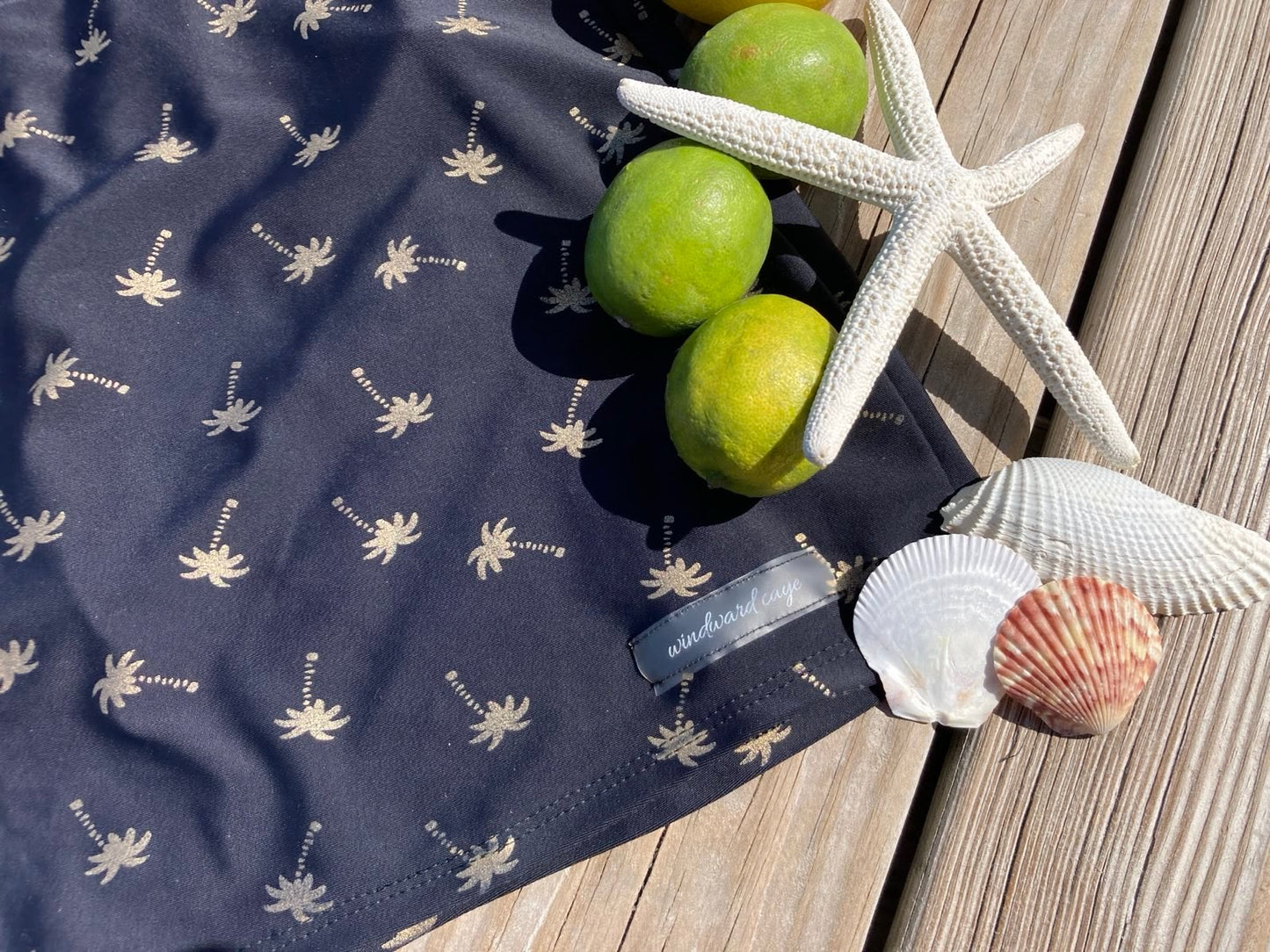 High-waisted Swim Skirt in Black Palm Print
