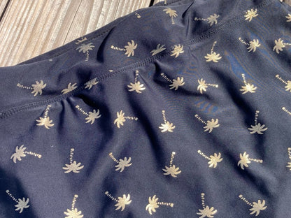 High-waisted Swim Skirt in Black Palm Print