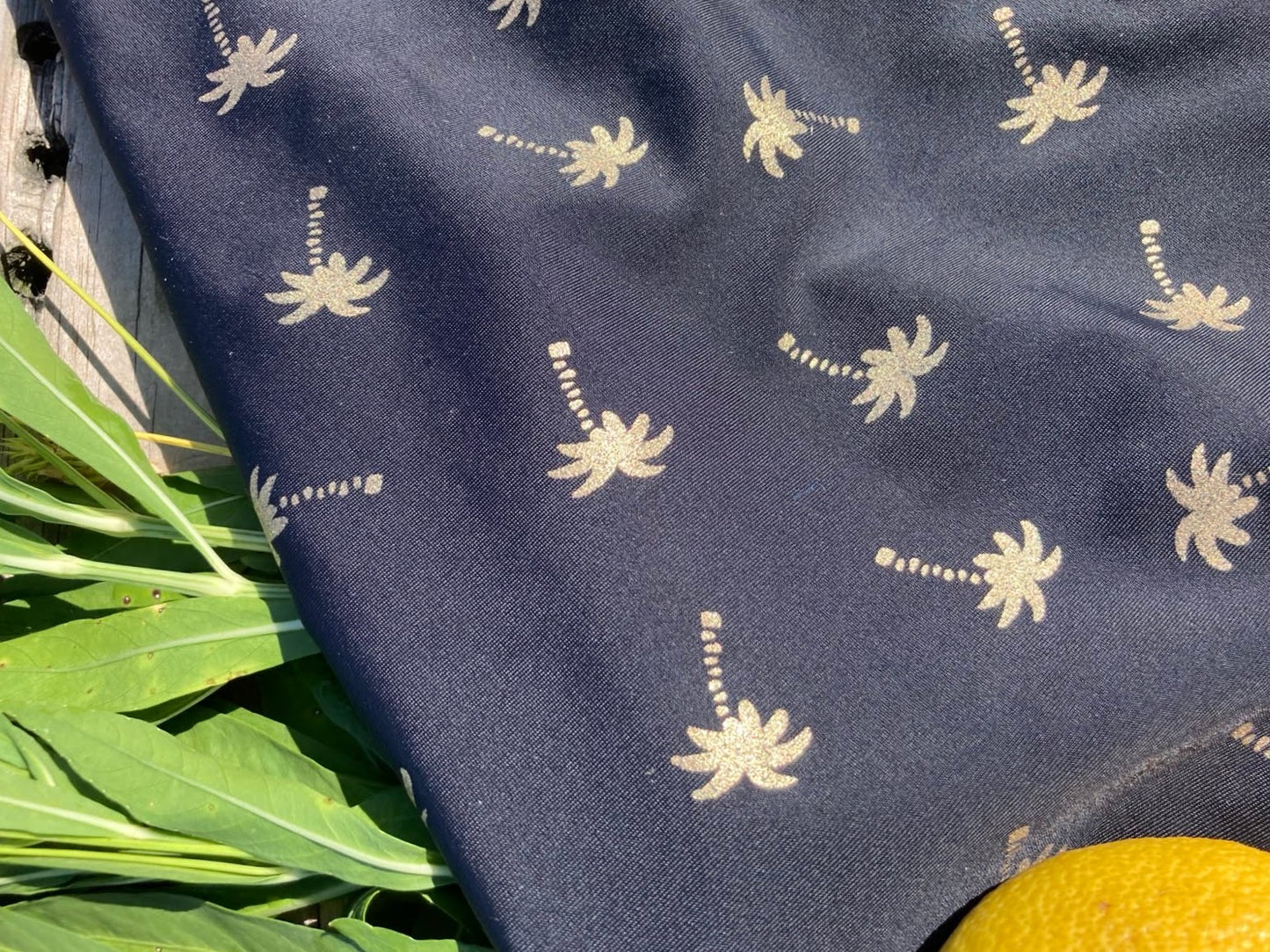 High-waisted Swim Skirt in Black Palm Print