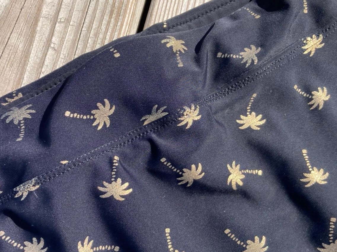 High-waisted Swim Skirt in Black Palm Print