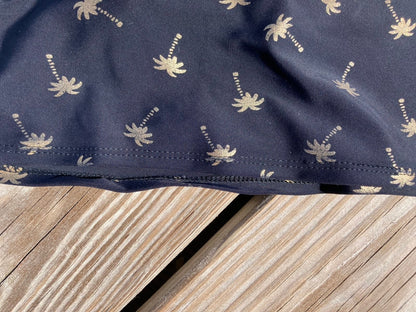 High-waisted Swim Skirt in Black Palm Print