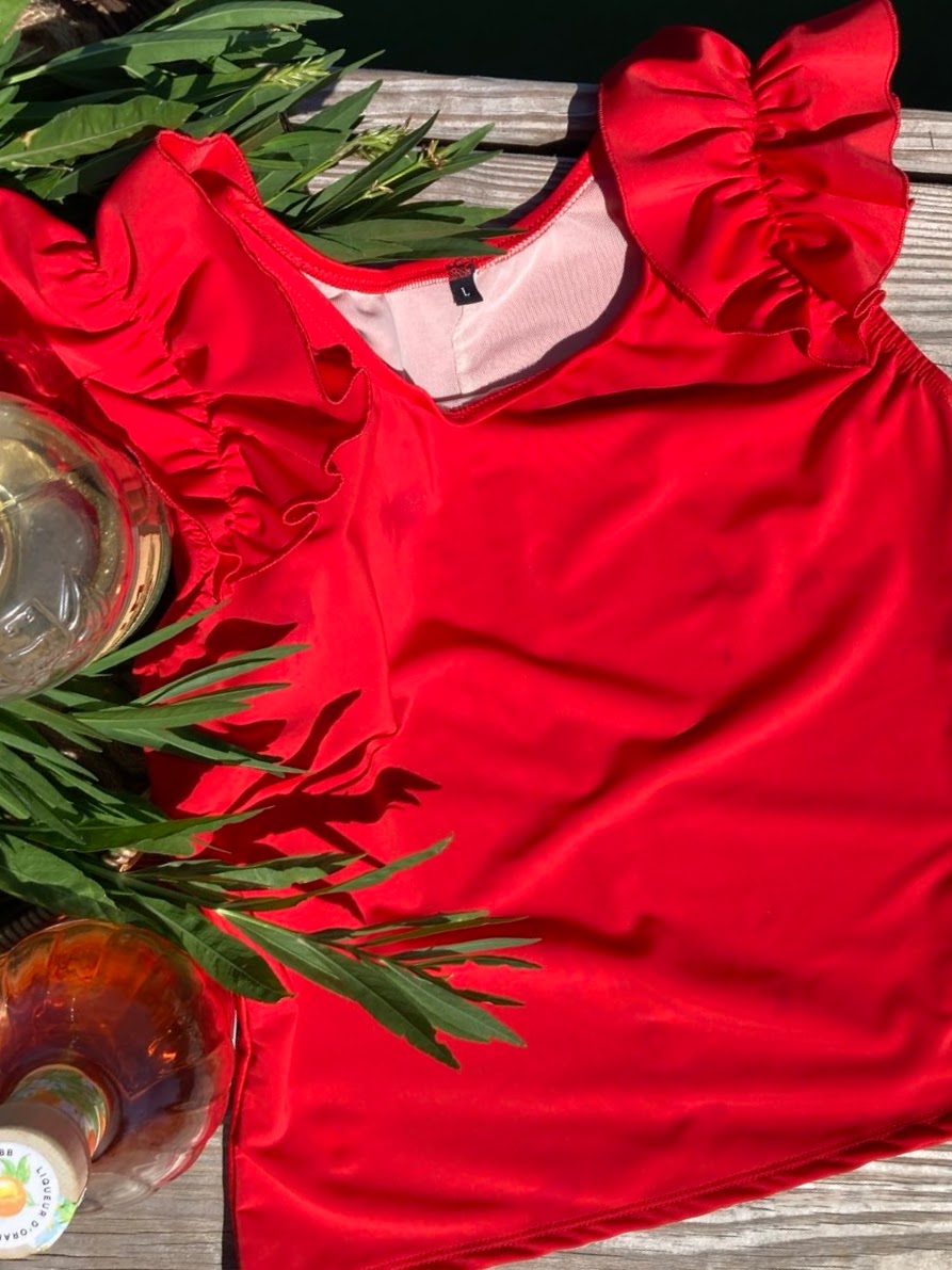 Ruffle Swim Top in Poppy Red