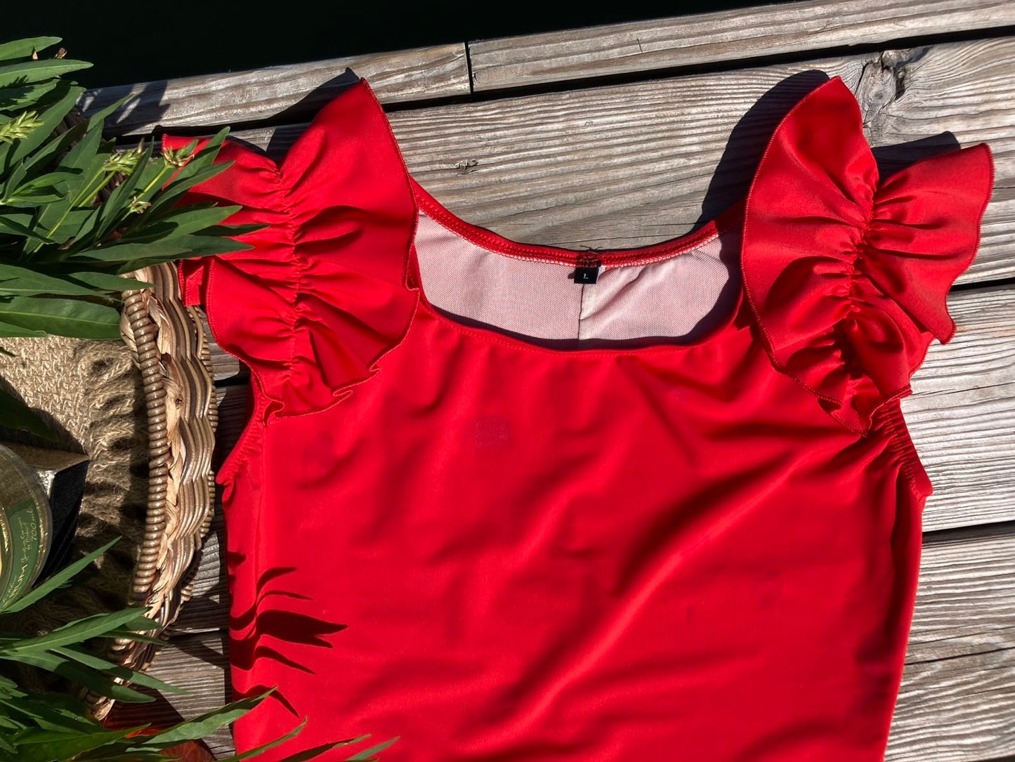 Ruffle Swim Top in Poppy Red