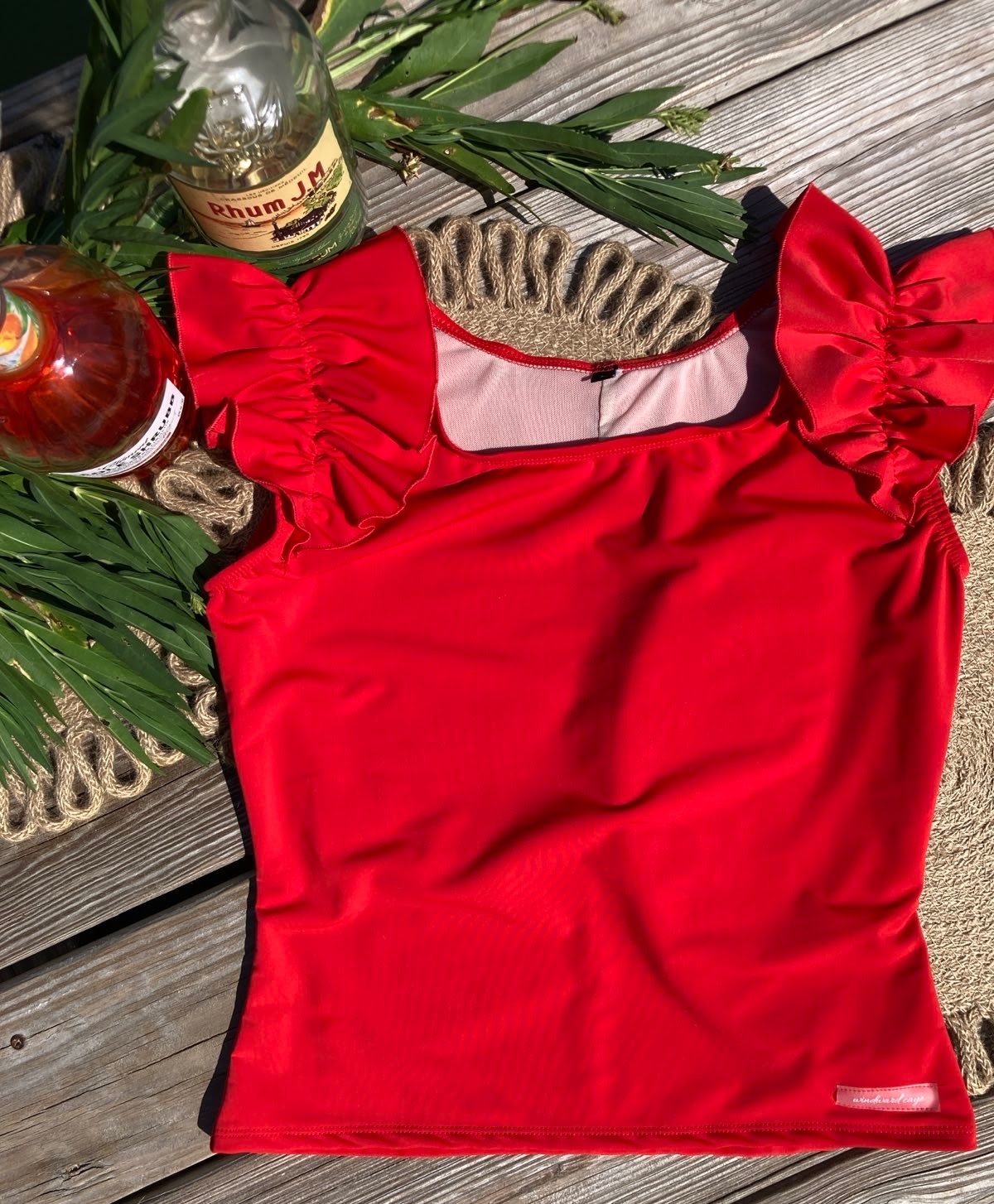 Ruffle Swim Top in Poppy Red