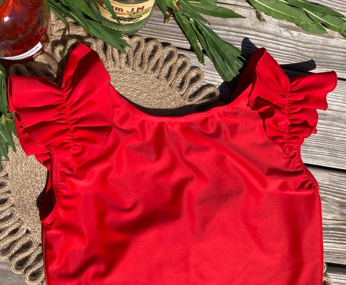 Ruffle Swim Top in Poppy Red