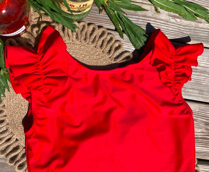 Ruffle Swim Top in Poppy Red