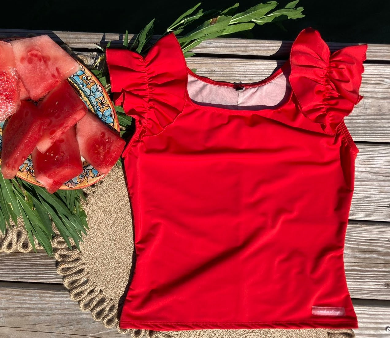 Ruffle Swim Top in Poppy Red